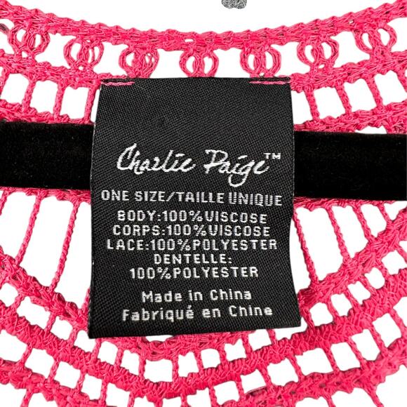 Charlie Paige Tropical Crochet Neckline Open Batwing Sleeves Kimono Beach OS - Picture 3 of 5